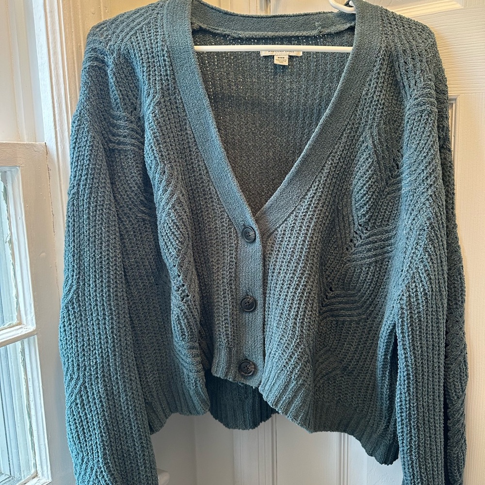 American Eagle Outfitters Teal Button-Up Cardigan